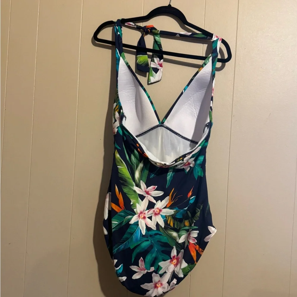 LAUREN RALPH LAUREN Wom. 16 Watercolor Tropical Printed‎ Tummy-Control One-Piece